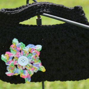 Black Tiny Tote with a Pastel Flower